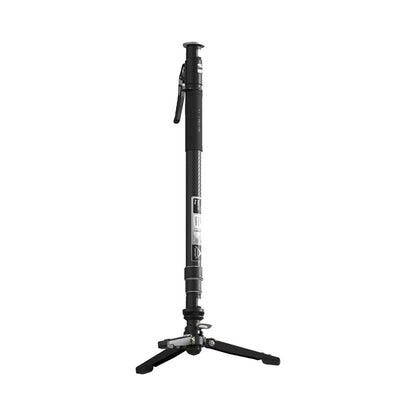 Carbon fiber monopod with handle and three-leg base, mounted head included