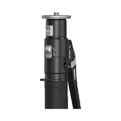 Fluid head close-up with lever controls and top mounting thread