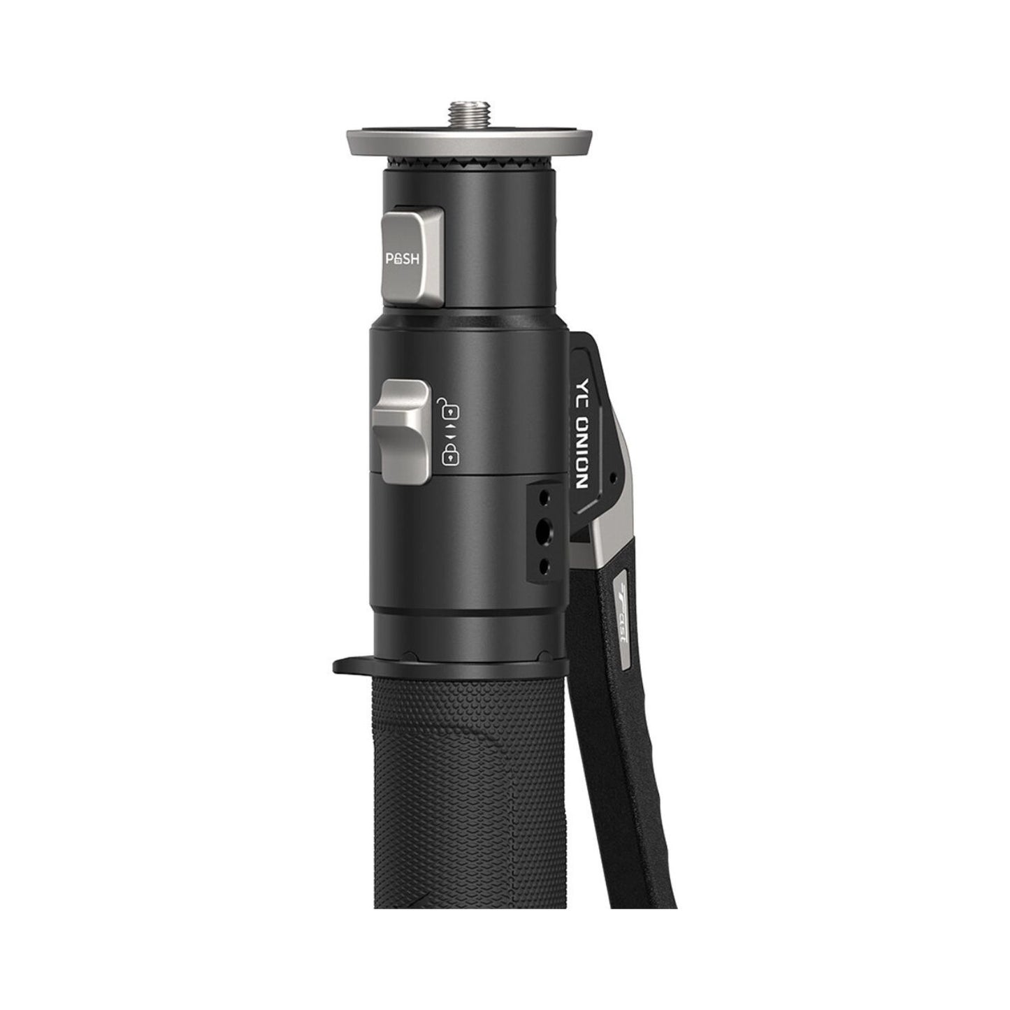 FH60 fluid head close-up with control buttons, handle, and 1/4-20 thread mount
