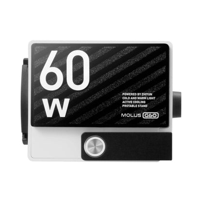 MOLUS G60 bi-color pocket COB monolight front, 60W label and control dial