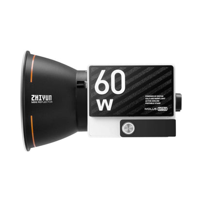 Bi-color pocket COB monolight with mini reflector head, 60W label and side controls