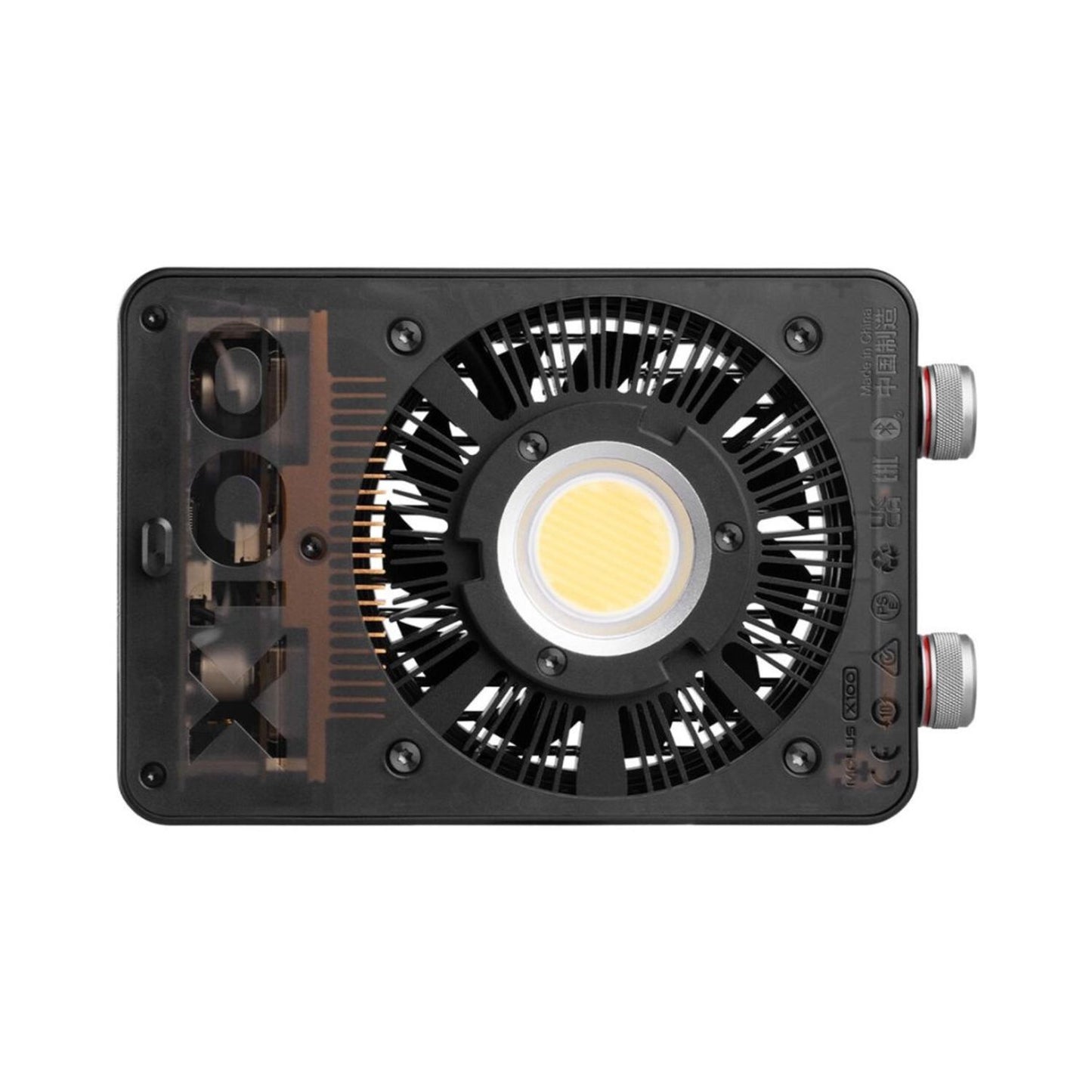 Pocket COB monolight front panel with bi-color LED and vented grille