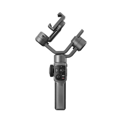 Smartphone stabilizer with grey body, gimbal head, and side control dial