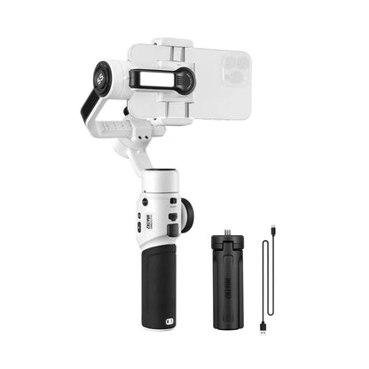Zhiyun SMOOTH 5S stabilizer in white with phone clamp and tall grip