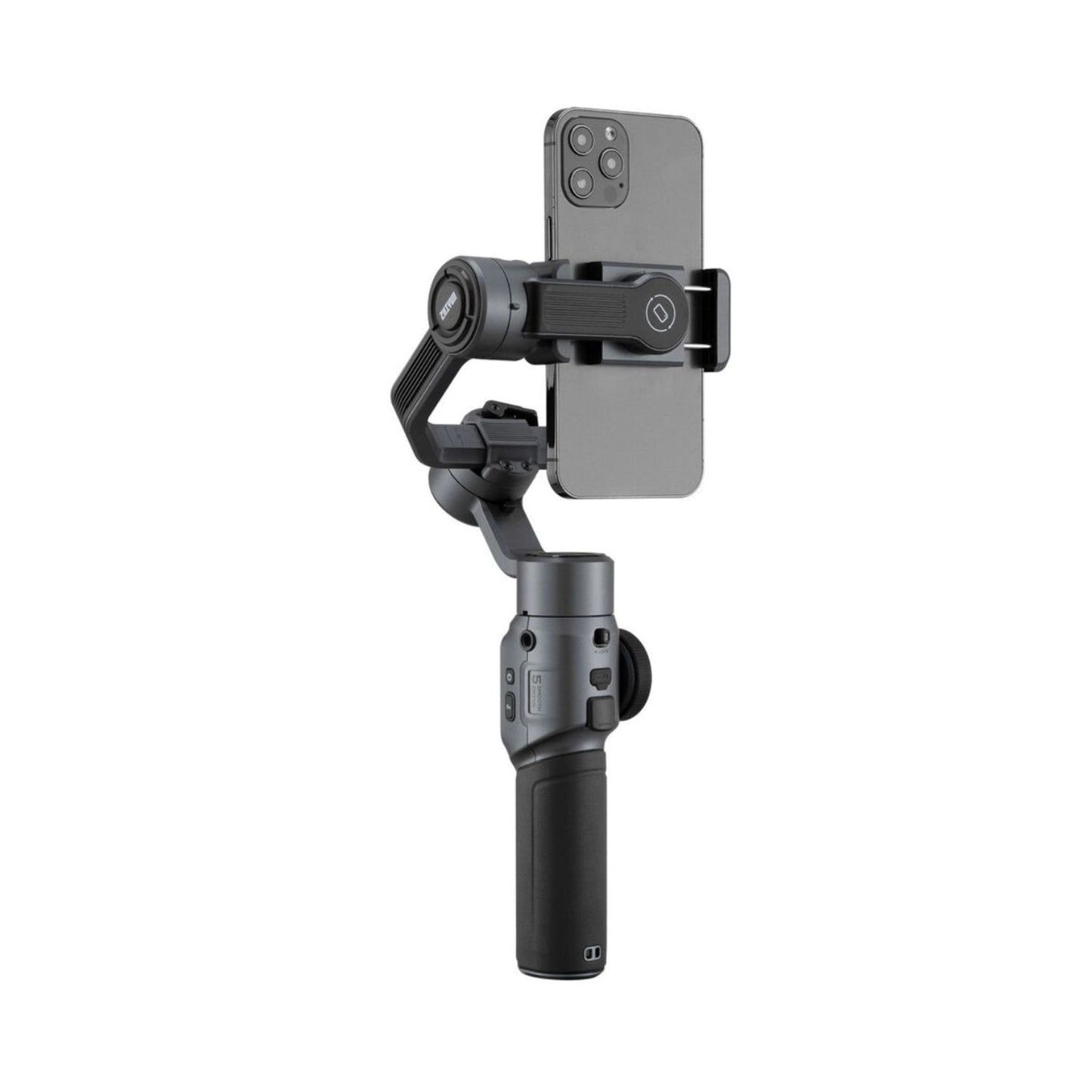 Smartphone-Gimbal mit Handyhalter im Hochformat und umklappbarem Kamerakopf