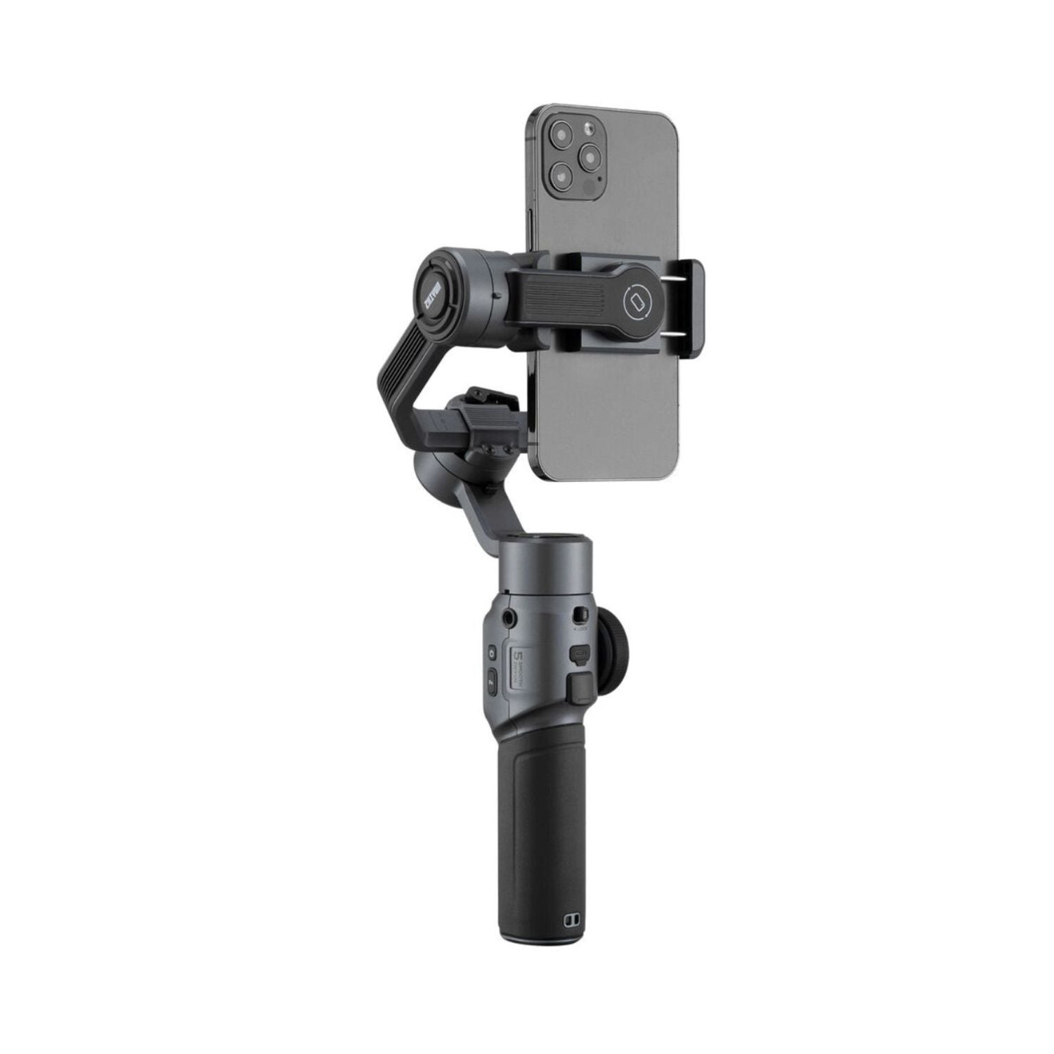 Smartphone-Gimbal mit Handyhalter im Hochformat und umklappbarem Kamerakopf