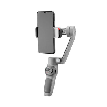 Smartphone gimbal with phone clamp and gray handheld grip