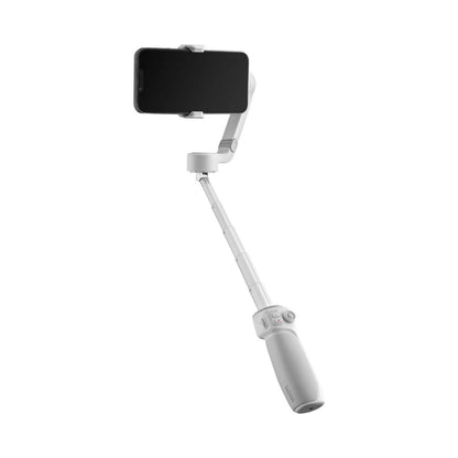 Smartphone gimbal stabilizer angled upward with control panel on handle