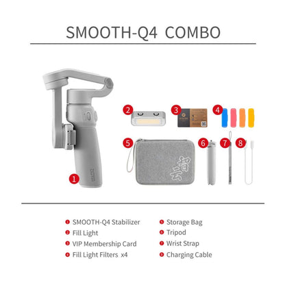 SMOOTH-Q4 Combo kit: gimbal, fill light, storage bag, tripod, wrist strap, cables