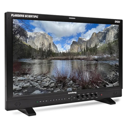 Flanders Scientific DM211 21.5-inch reference monitor with landscape displayed and front controls
