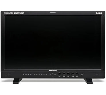 Flanders Scientific DM211 reference monitor, front view with black screen and control buttons