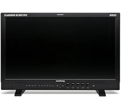 Flanders Scientific DM211 reference monitor, front view with black screen and control buttons