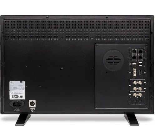 Flanders Scientific DM211 monitor, rear view showing ventilation, ports, and power connector