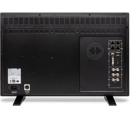 Flanders Scientific DM211 monitor, rear view showing ventilation, ports, and power connector