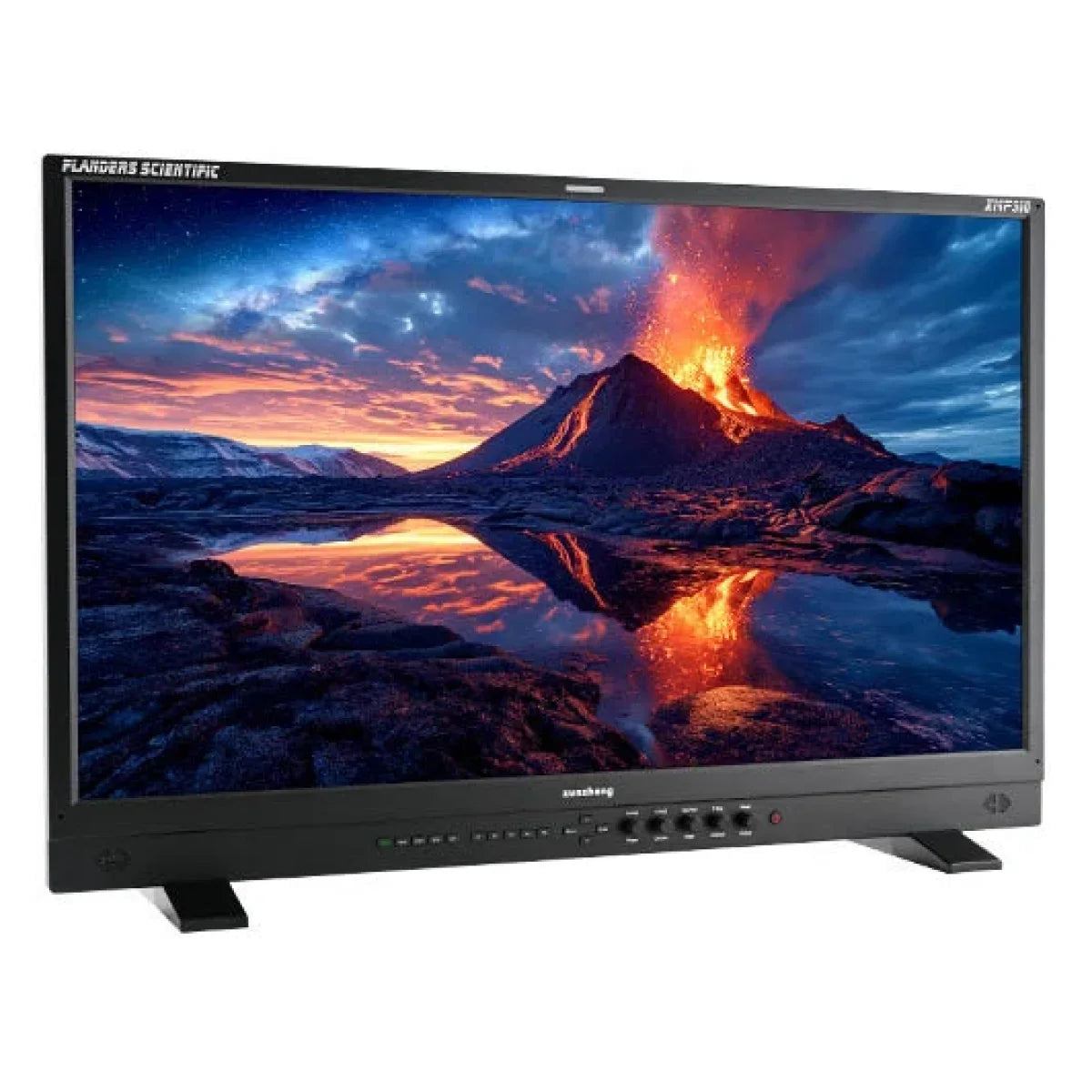 Flanders Scientific XMP310 mastering monitor with landscape displayed, front angled view
