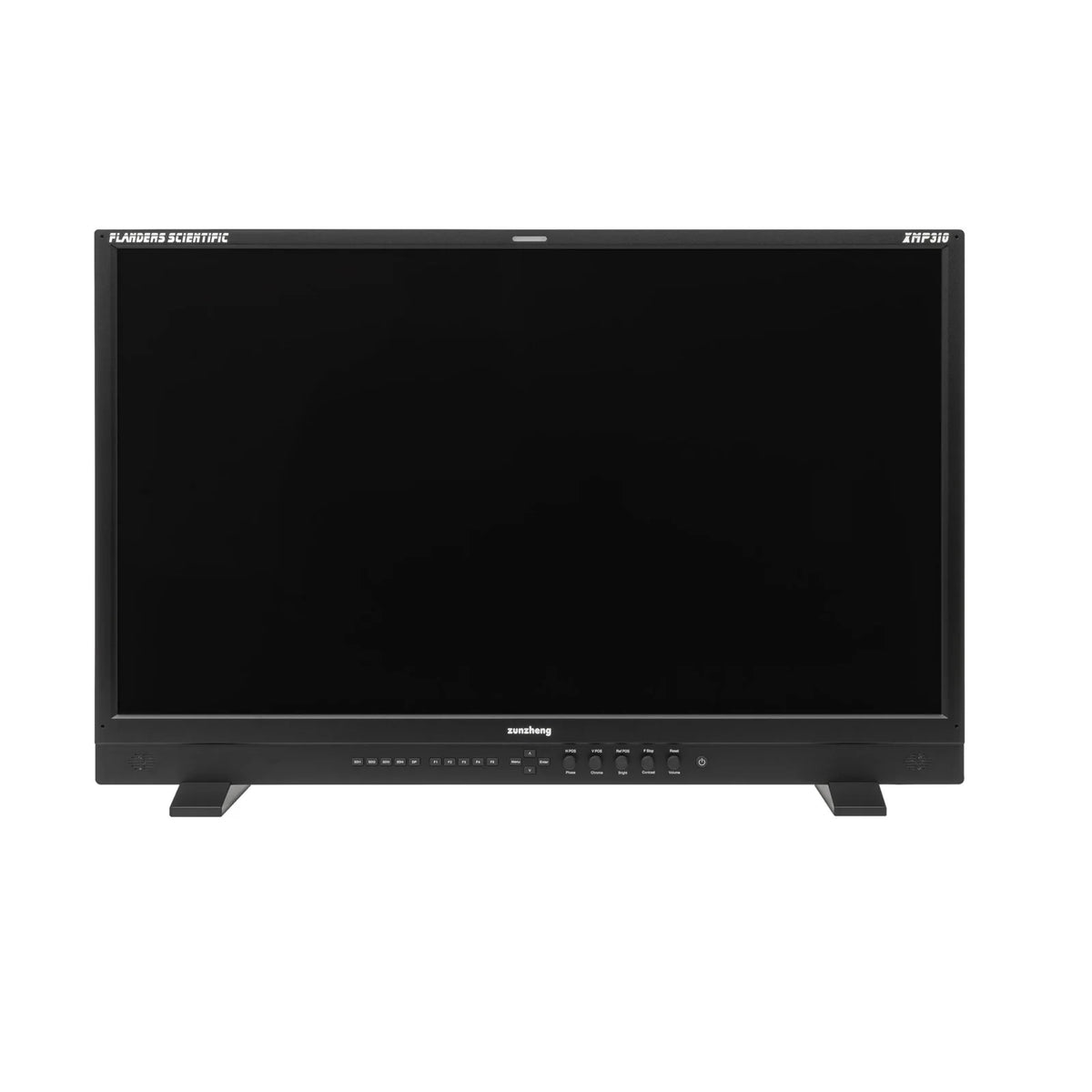 Flanders Scientific XMP310 monitor with blank screen, shown from the front