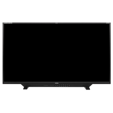 Flanders Scientific XMP550 55-inch monitor, front view with black screen and stand