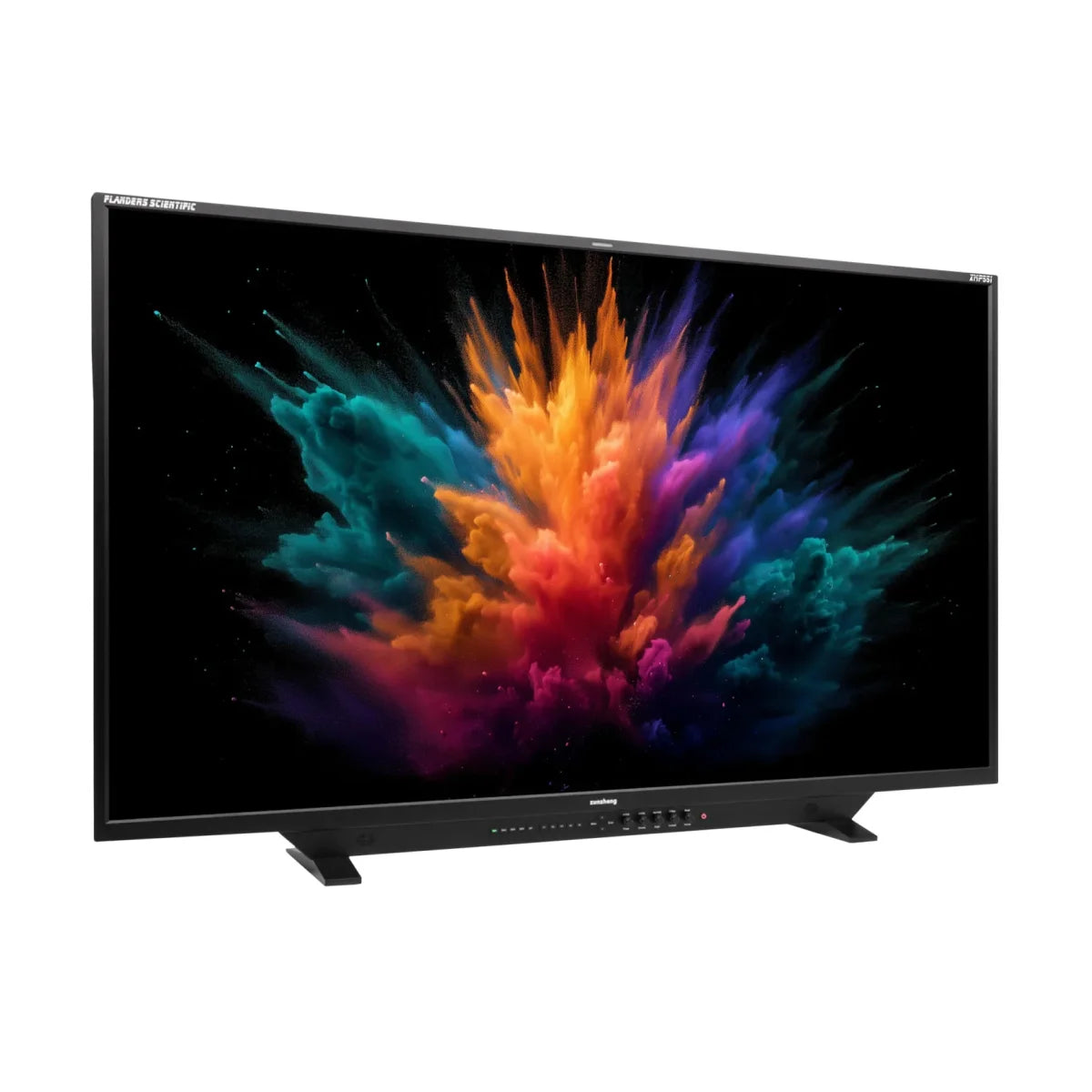 Flanders Scientific XMP551 55-inch QD-OLED HDR monitor with colorful display and two feet