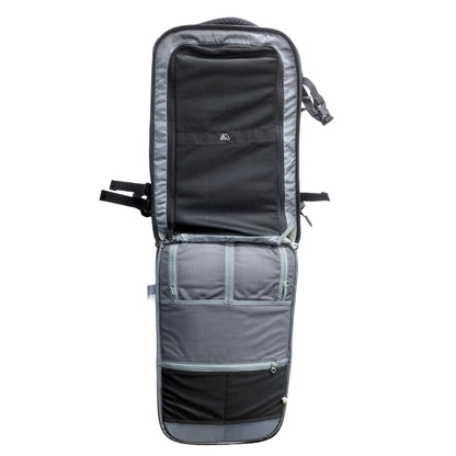 Mobius Bunker opened to show the laptop compartment and zipped pockets