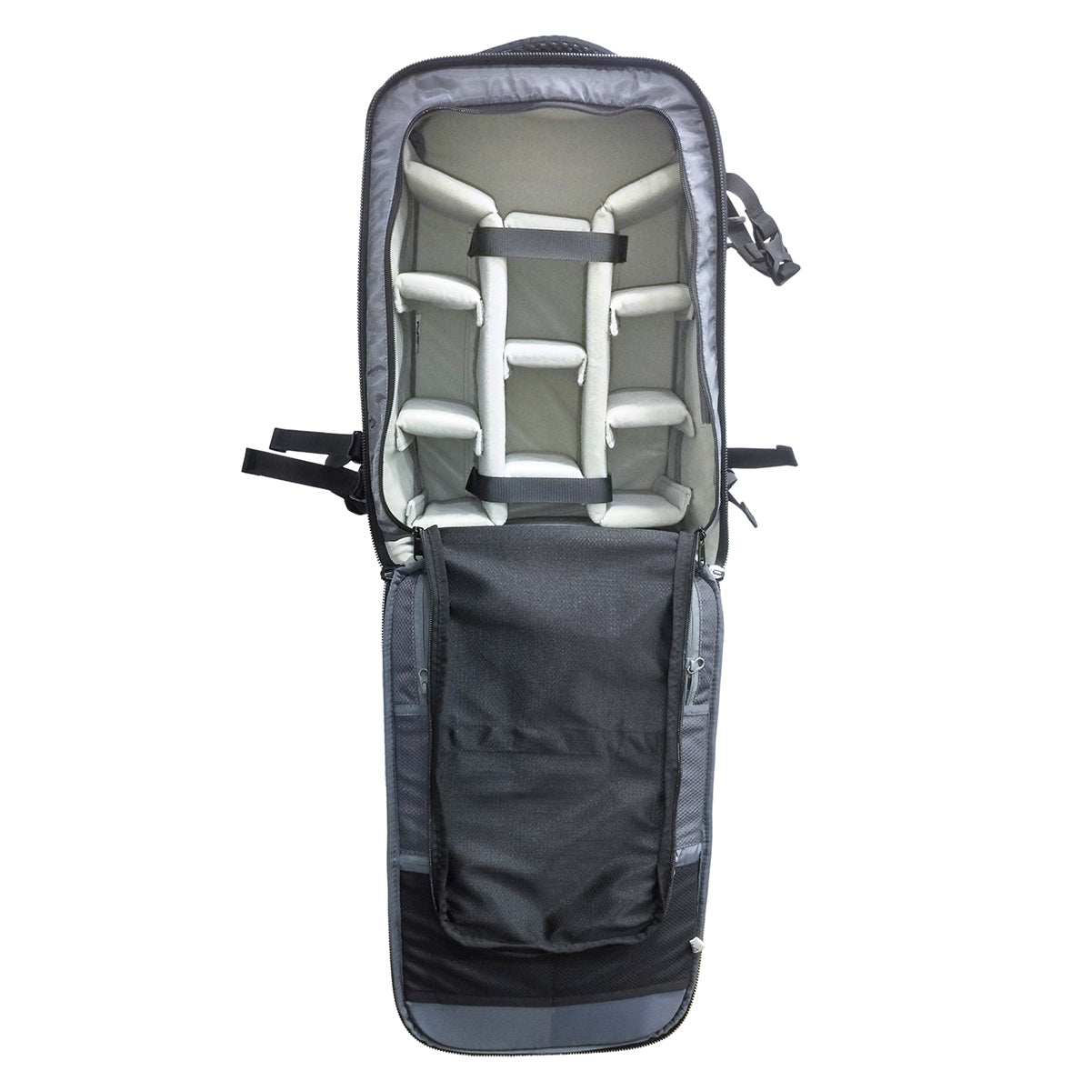 Mobius Bunker interior with padded dividers for camera bodies and lenses