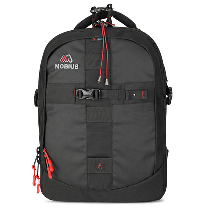 Mobius Trendsetter Pro DSLR backpack, black with red zip pulls, front view