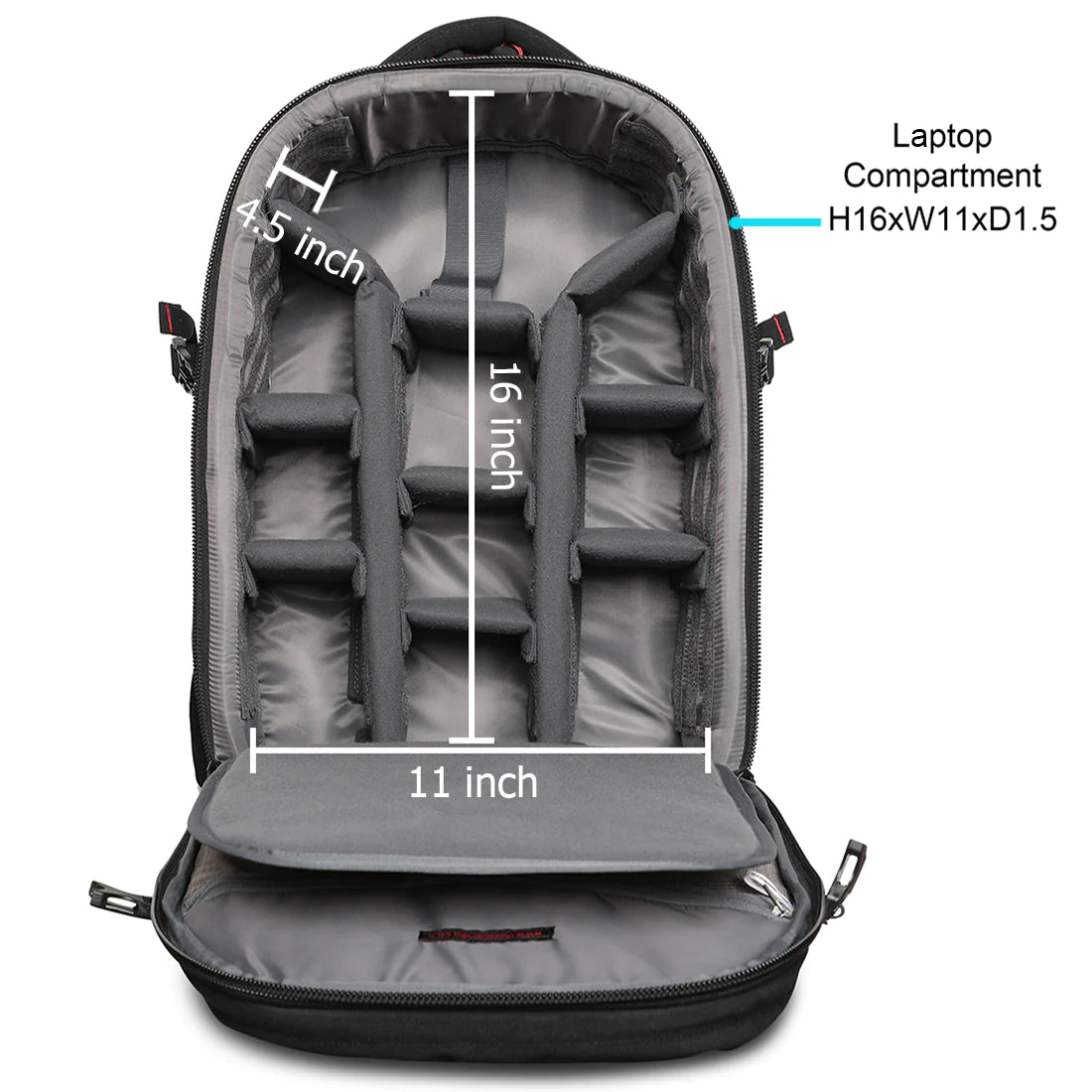 Trendsetter Pro open view showing 16 x 11 inch camera section and laptop compartment