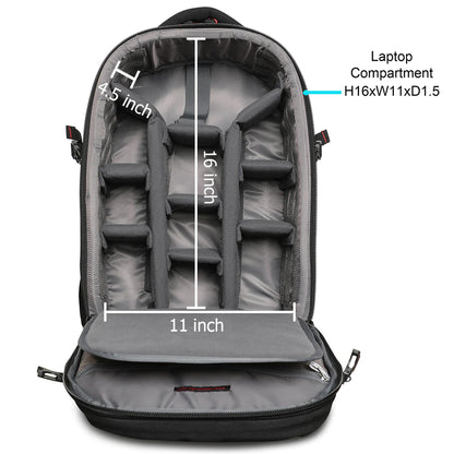 Trendsetter Pro open view showing 16 x 11 inch camera section and laptop compartment